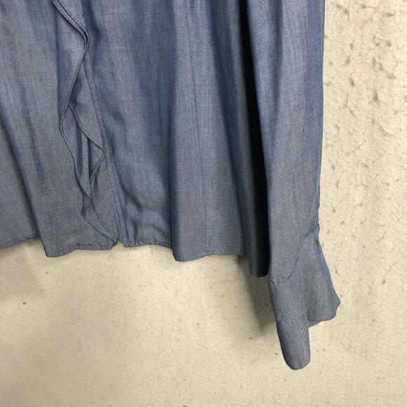 Finley Top Womens Jacket Blue Chambray Tencel Western Casual Ruffle Feminine - Picture 10 of 16